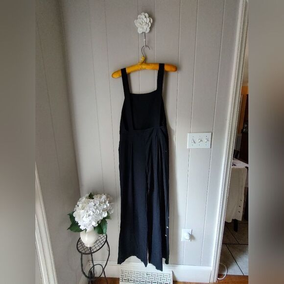 Black Wide-Leg Women's Summer Overalls - Picture 5 of 8